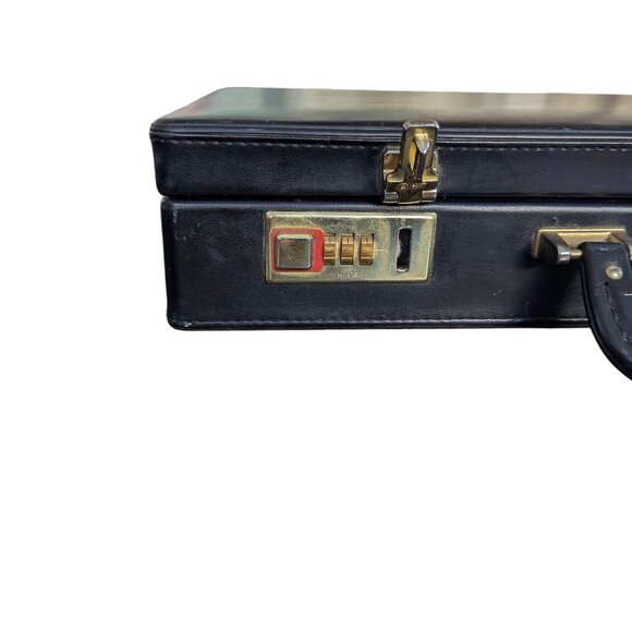 Vintage Black Leather Combo Locking Briefcase - Picture 13 of 16
